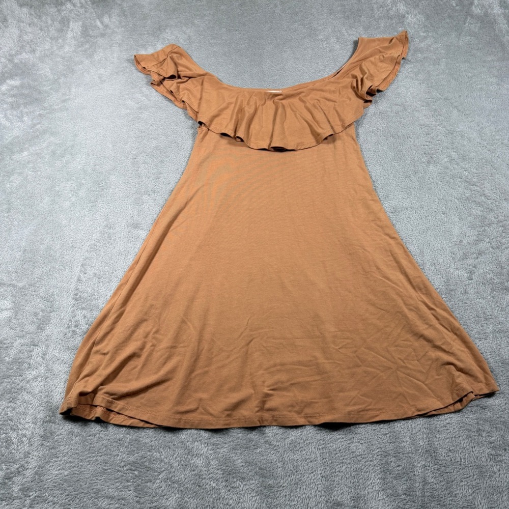 Fighting Eel‎ Hawaii Dress Women Small Brown Off Shoulder Ruffle Mini